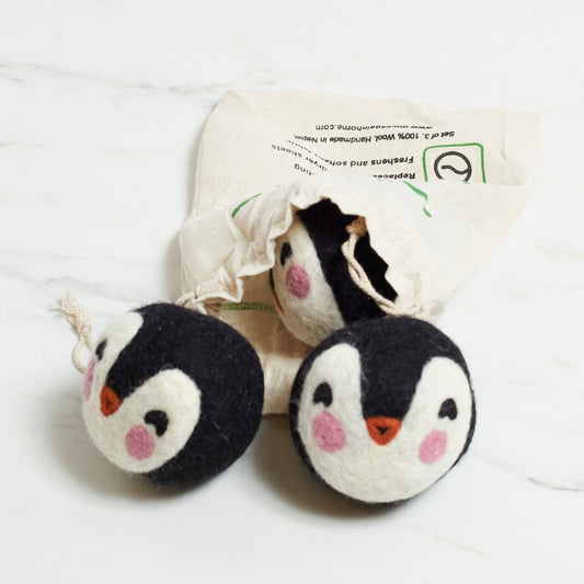 Wool Dryer Balls - Set of 3 Penguin: Black