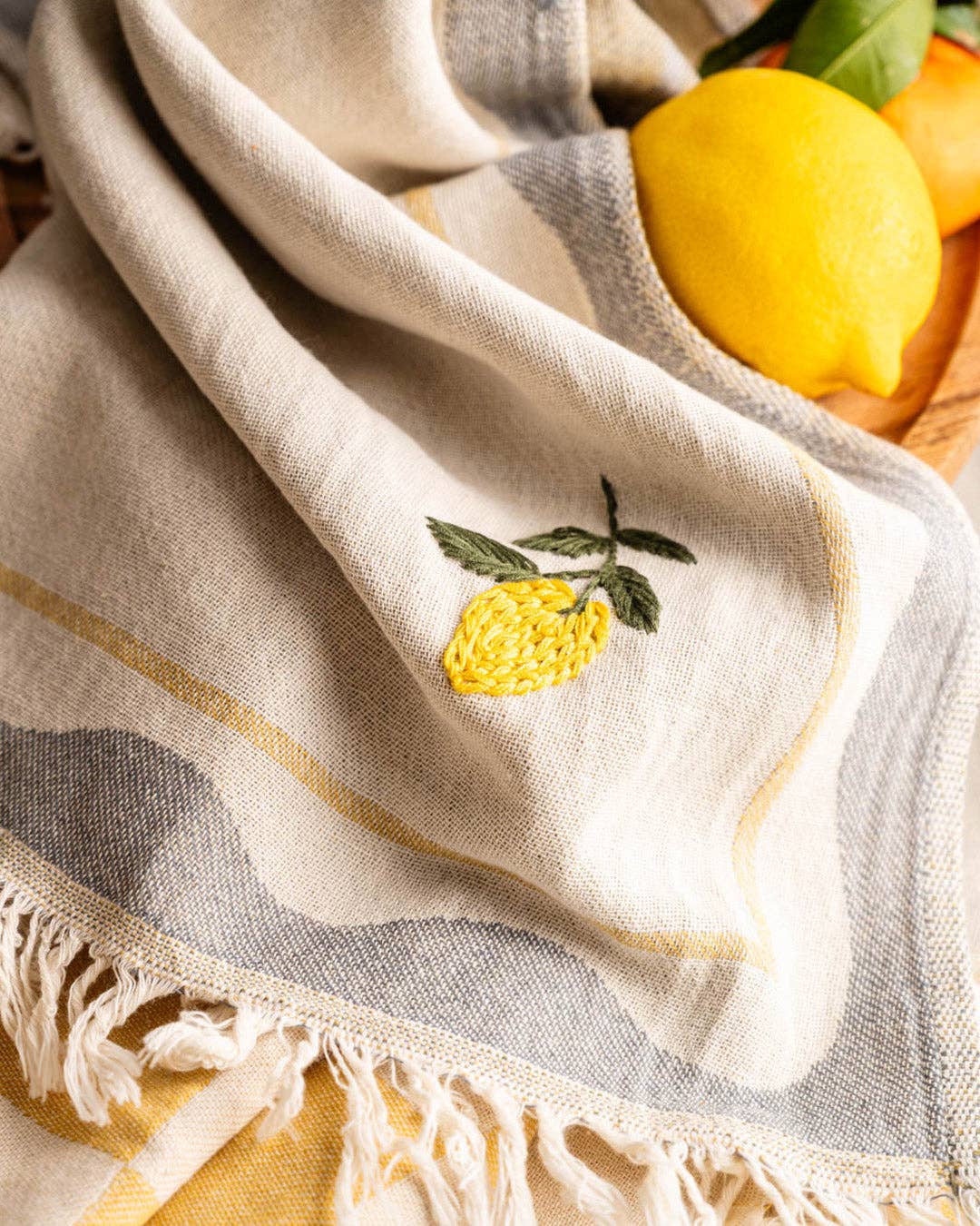 Lemon Hand-Stitched Tea Towel Set