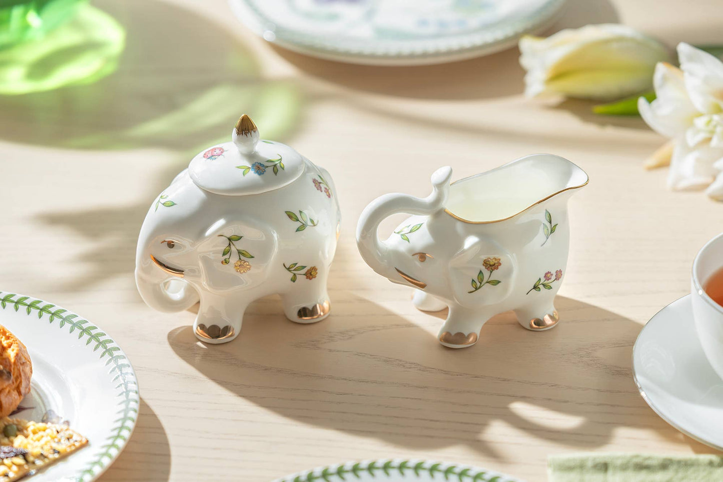 Summer Garden Elephant Fine Porcelain Sugar & Creamer Set