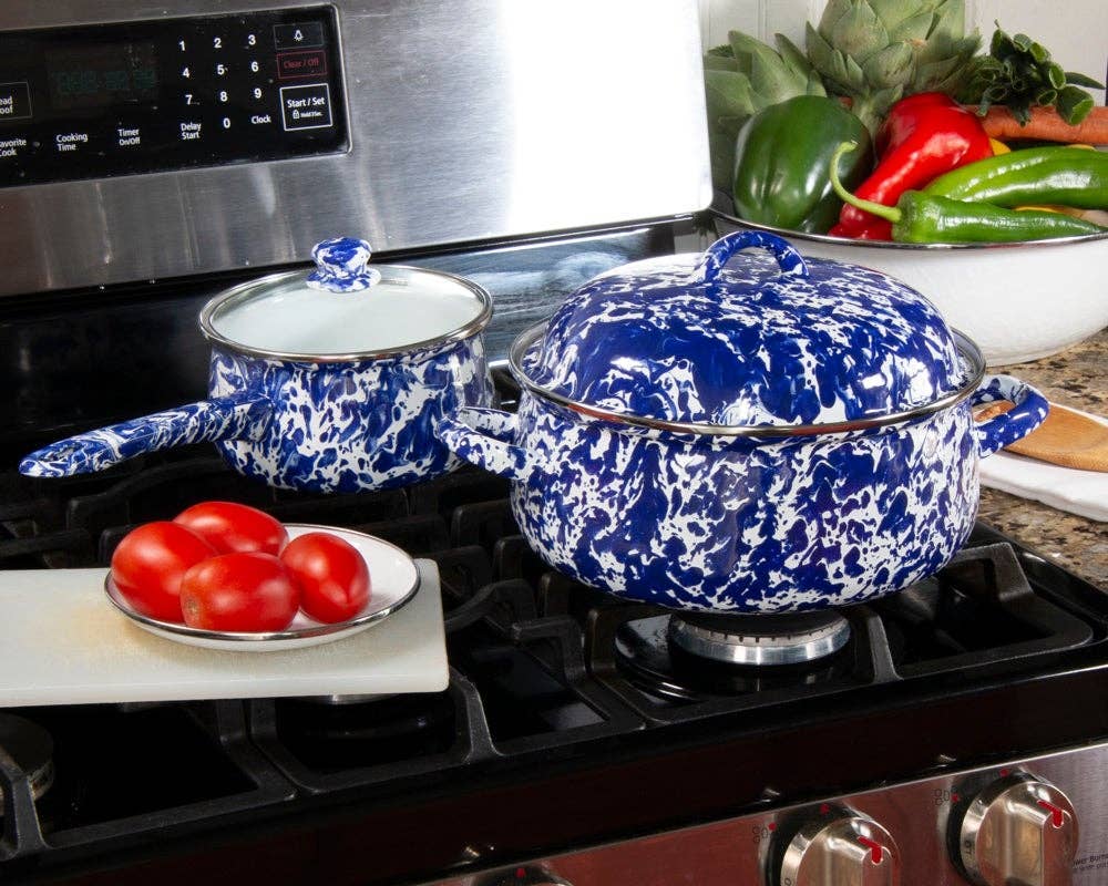 Golden Rabbit Enamelware Swirl Dutch Oven: Cobalt Swirl