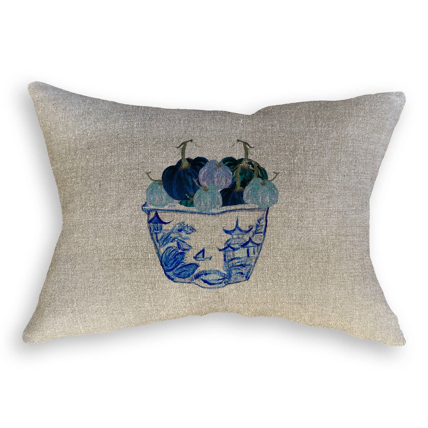 Blue & White Pot with Blue Pumpkins: Dishtowel / -