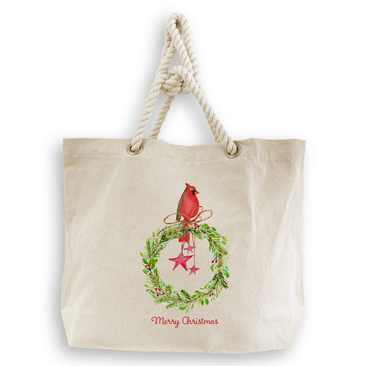 Cardinal Sitting On Wreath with Stars: Dishtowel / -