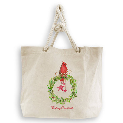 Cardinal Sitting On Wreath with Stars: Dishtowel / -