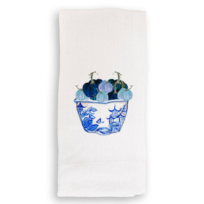 Blue & White Pot with Blue Pumpkins: Dishtowel / -
