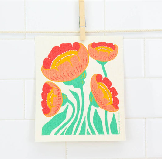 Peach Flower Swedish Dishcloth - Reusable Sponge Cloth