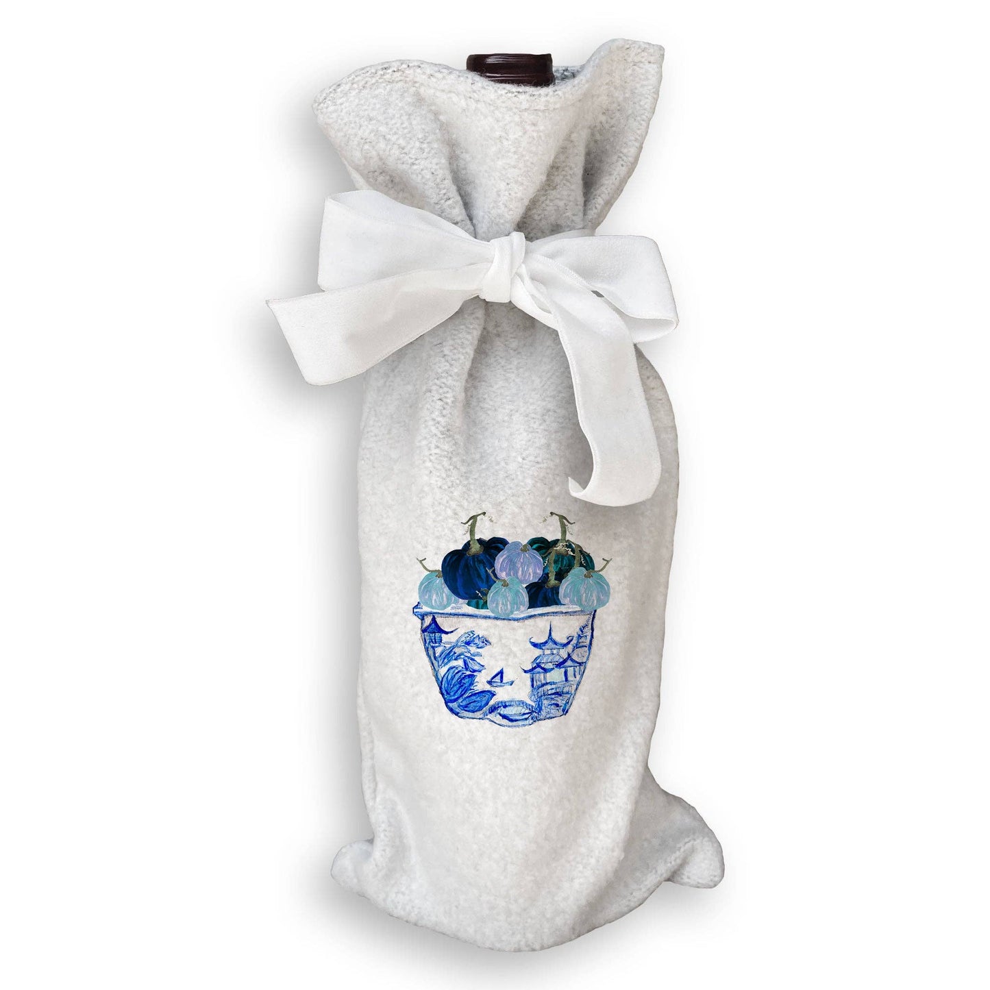 Blue & White Pot with Blue Pumpkins: Dishtowel / -