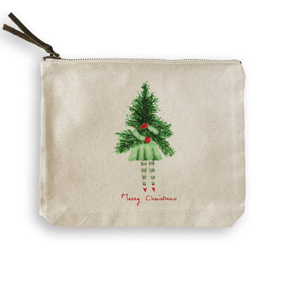 Lady with Christmas Tree: Dishtowel / Keep Words / -