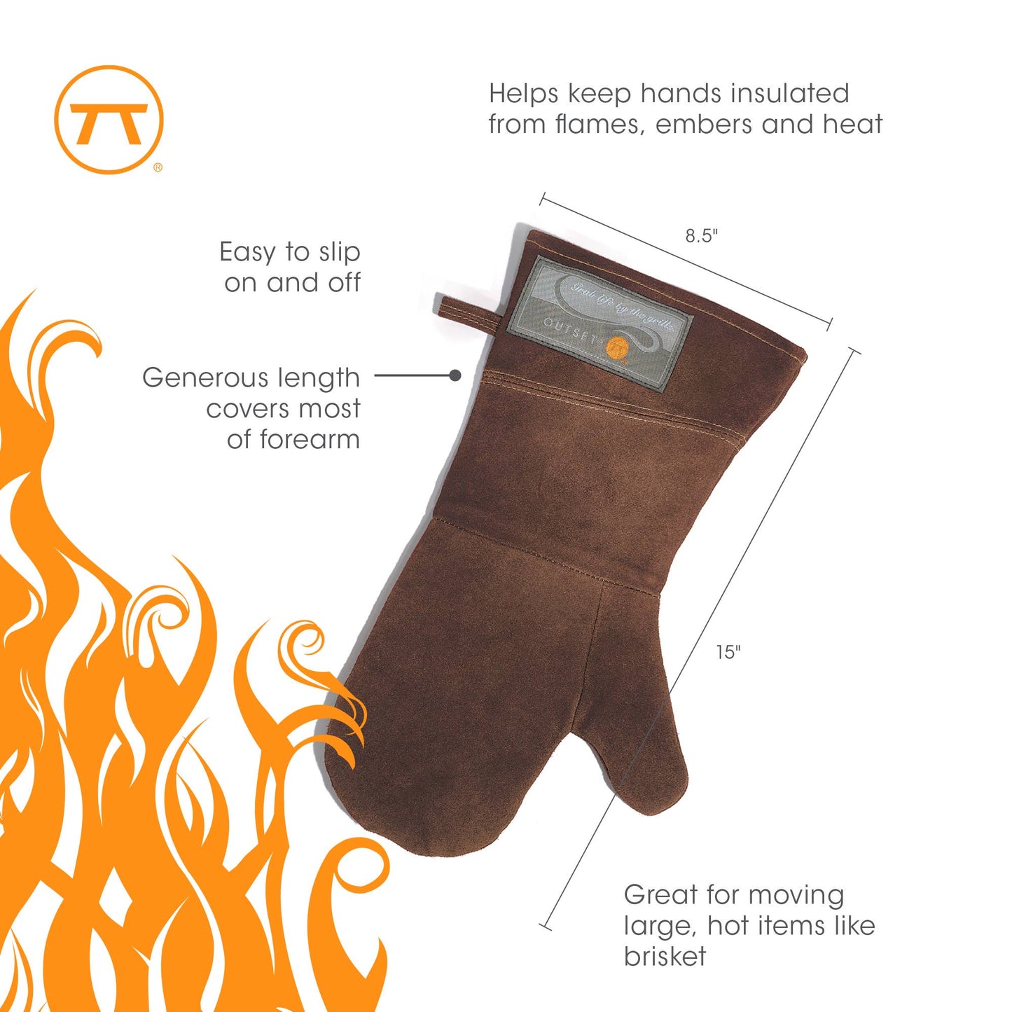 Outset Brown Leather Grill Mitt, 8.5” x 15”
