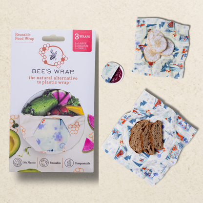 Bees Wrap Holiday 3 Pack Reusable Beeswax Wrap - Snow Day