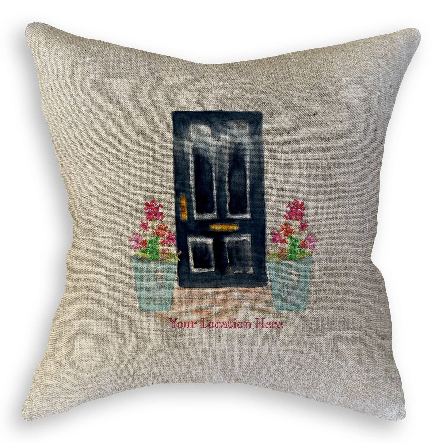 Black Door with Geraniums and Location: Dishtowel / -