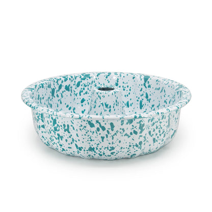 Splatter Enamelware Bundt Pan: Green and Cream Splatter
