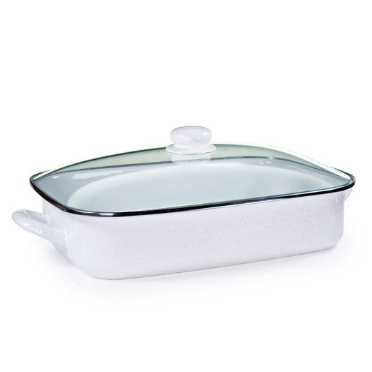 Golden Rabbit Enamelware Solid White Roasting Pan