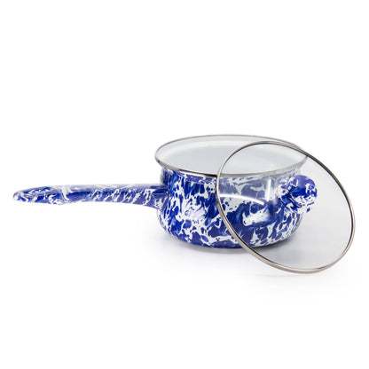 Golden Rabbit Enamelware Swirl Sauce Pan: Cobalt Swirl