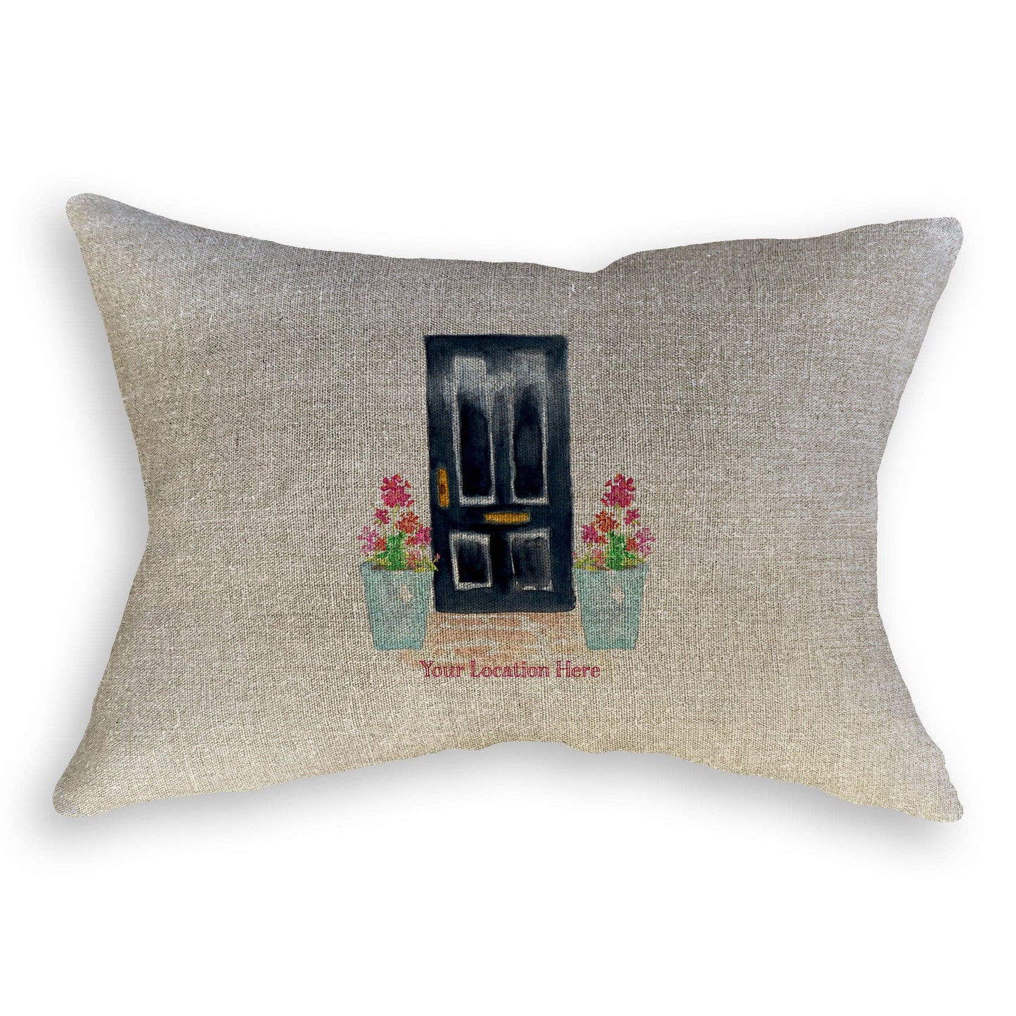 Black Door with Geraniums and Location: Dishtowel / -