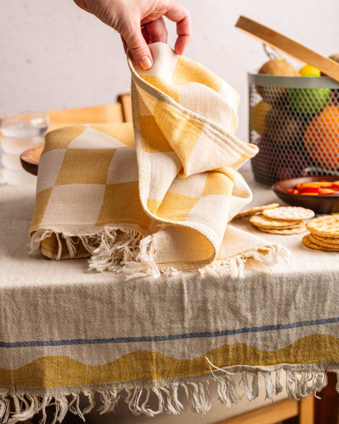 Lemon Hand-Stitched  Tea Towel Set