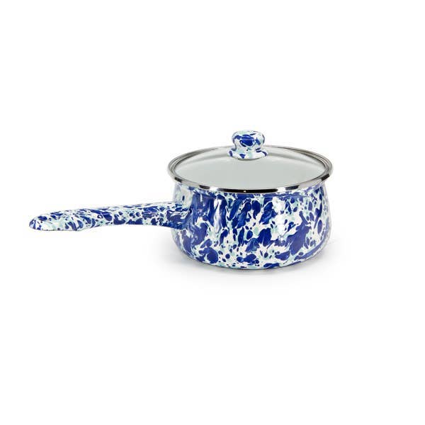 Golden Rabbit Enamelware Swirl Sauce Pan: Cobalt Swirl