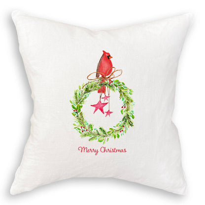 Cardinal Sitting On Wreath with Stars: Dishtowel / -