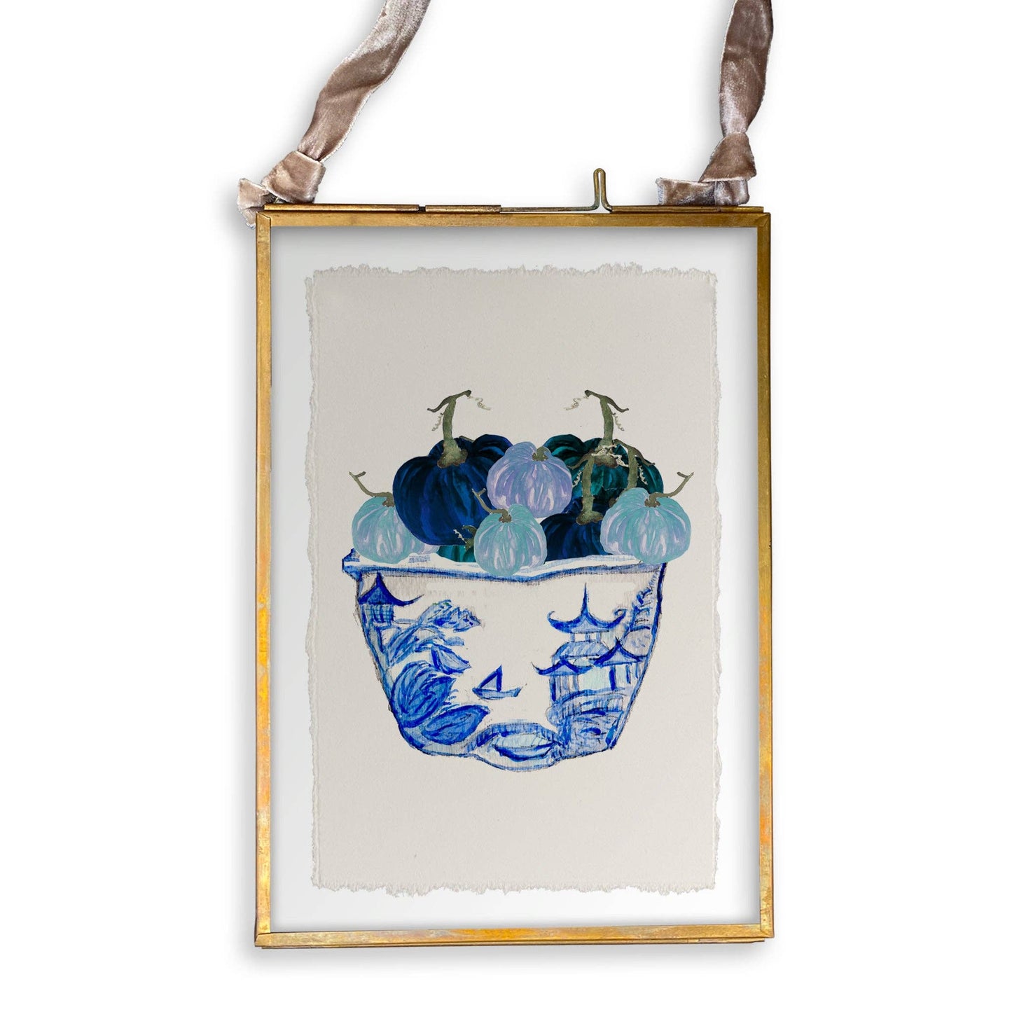 Blue & White Pot with Blue Pumpkins: Dishtowel / -