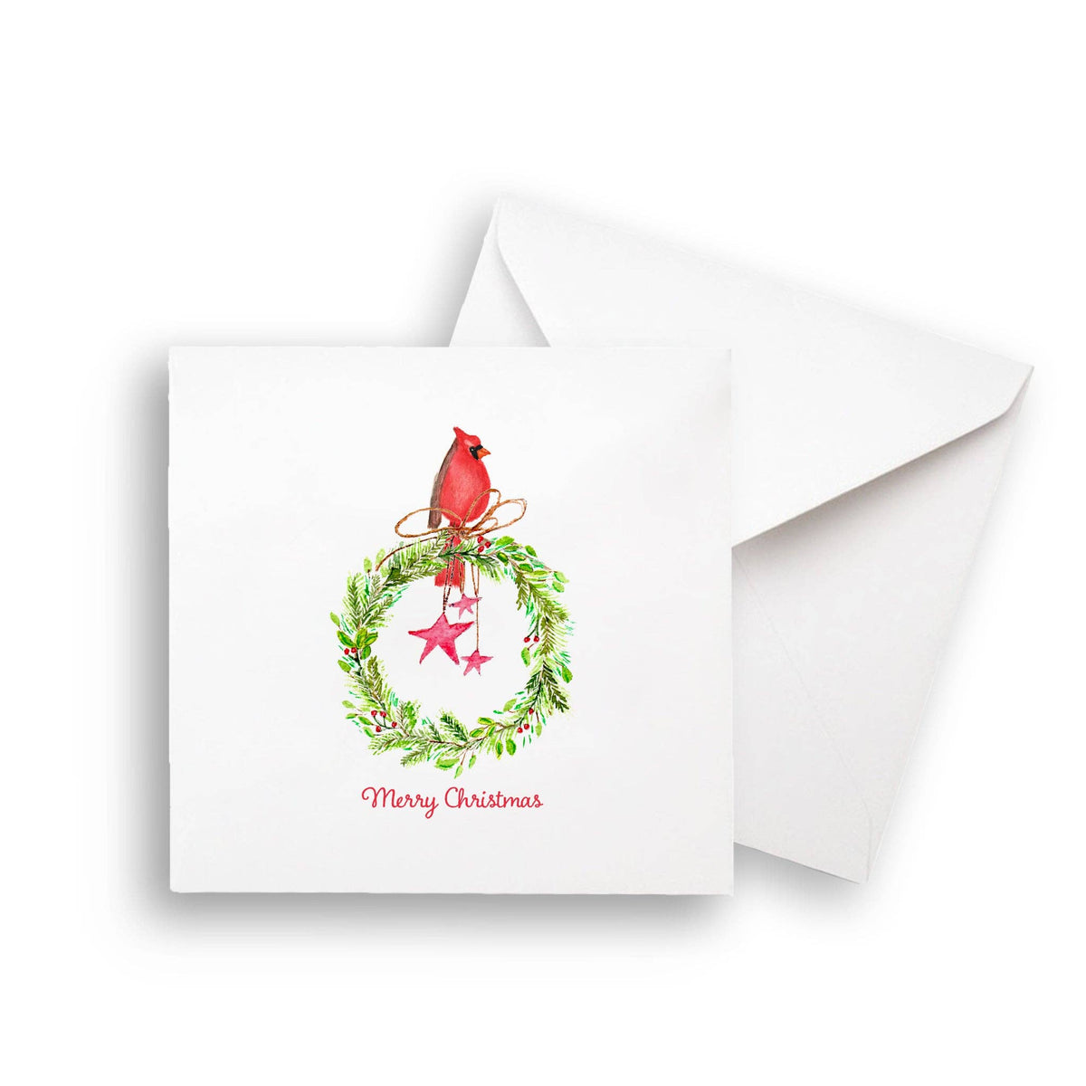 Cardinal Sitting On Wreath with Stars: Dishtowel / -