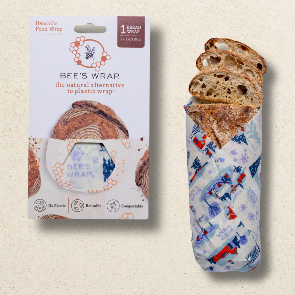 Bees Wrap Beeswax Reusable Holiday Bread Wrap - Snow Day