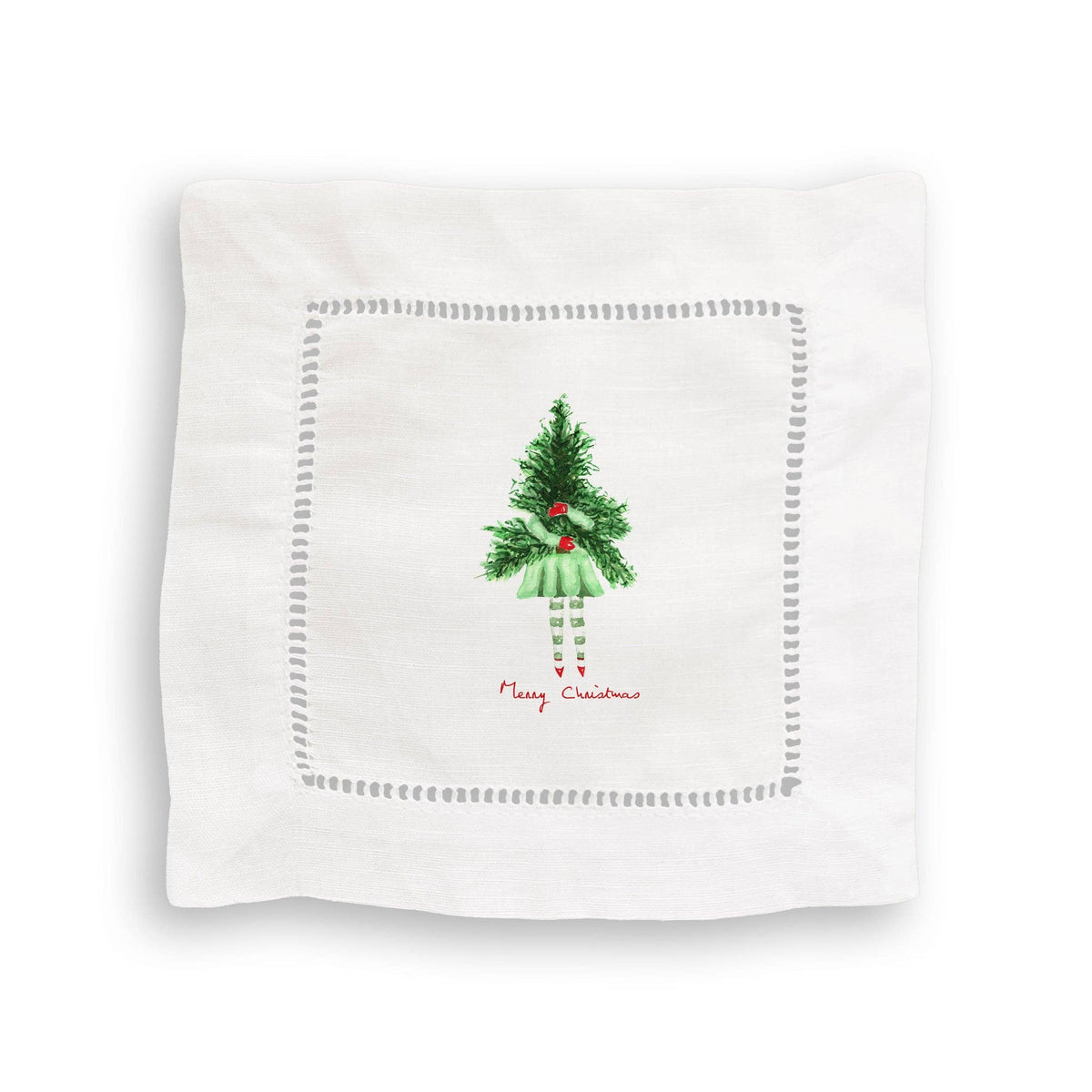 Lady with Christmas Tree: Dishtowel / Keep Words / -