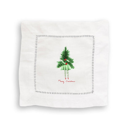 Lady with Christmas Tree: Dishtowel / Keep Words / -