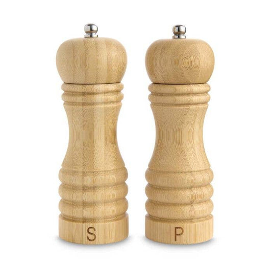 Bamboo Salt & Pepper Mill Set - Adjustable Ceramic Grinder