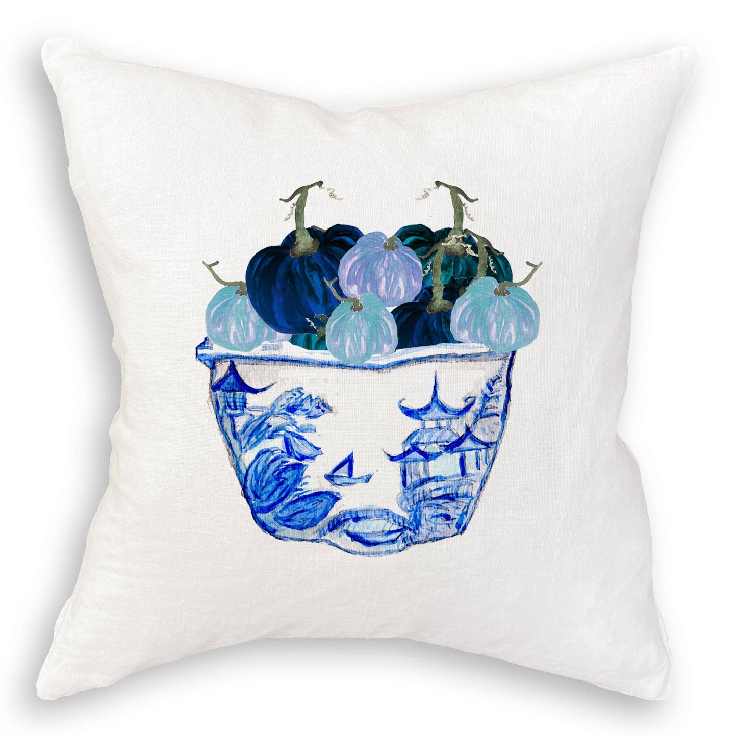 Blue & White Pot with Blue Pumpkins: Dishtowel / -
