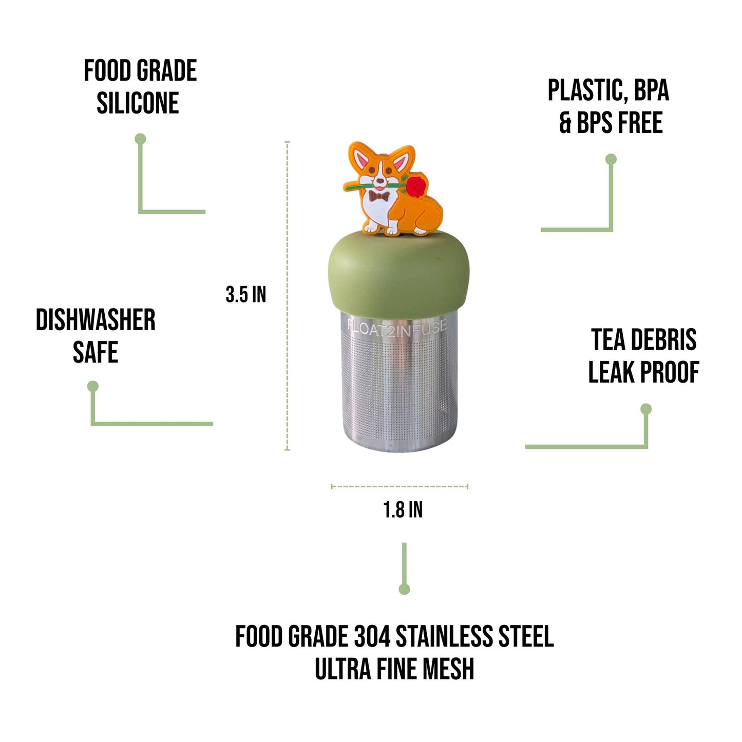 Rose Corgi | Floating Tea Infuser | Green Base | Orange