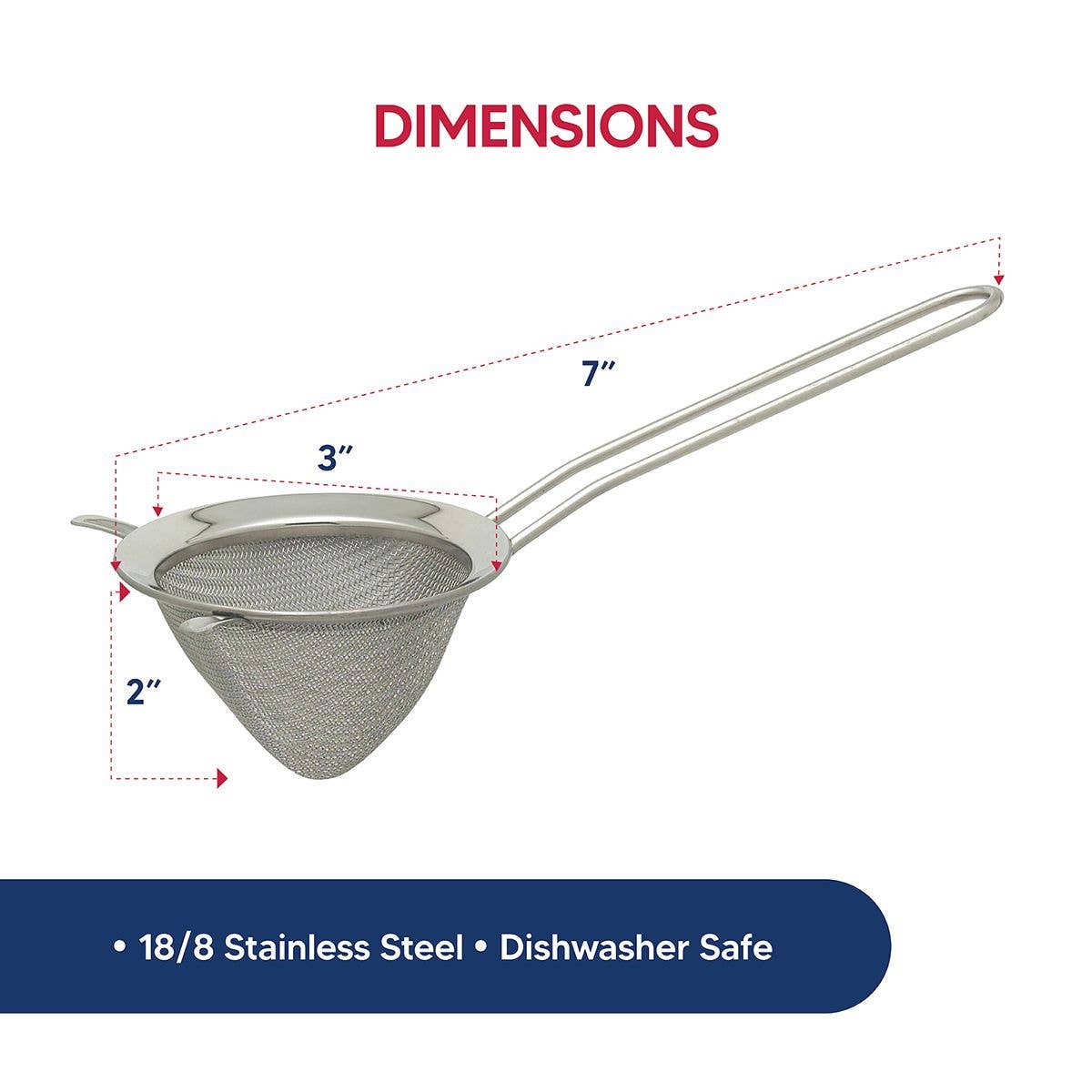 HIC Kitchen Double-Ear Conical Tea Strainer, 3in