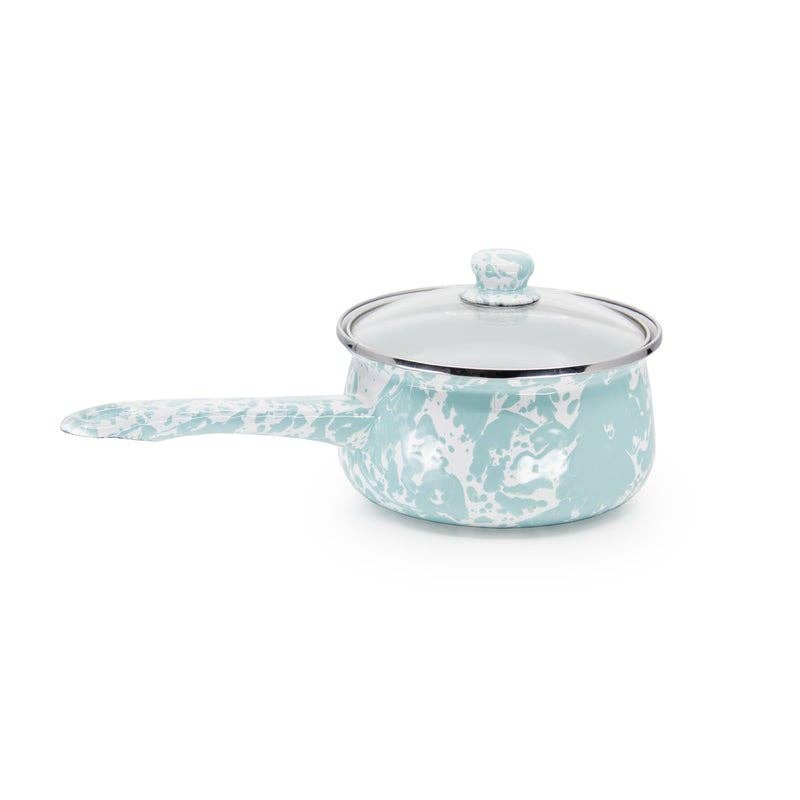Golden Rabbit Enamelware Swirl Sauce Pan: Cobalt Swirl