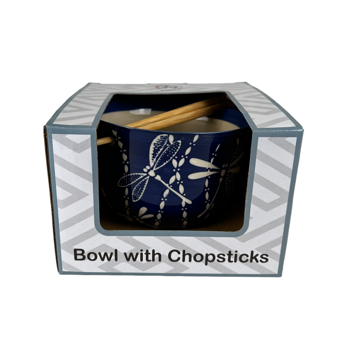 Ceramic Donburi Bowl & Chopsticks Gift Set – Tombo Dragonfly, 18 oz