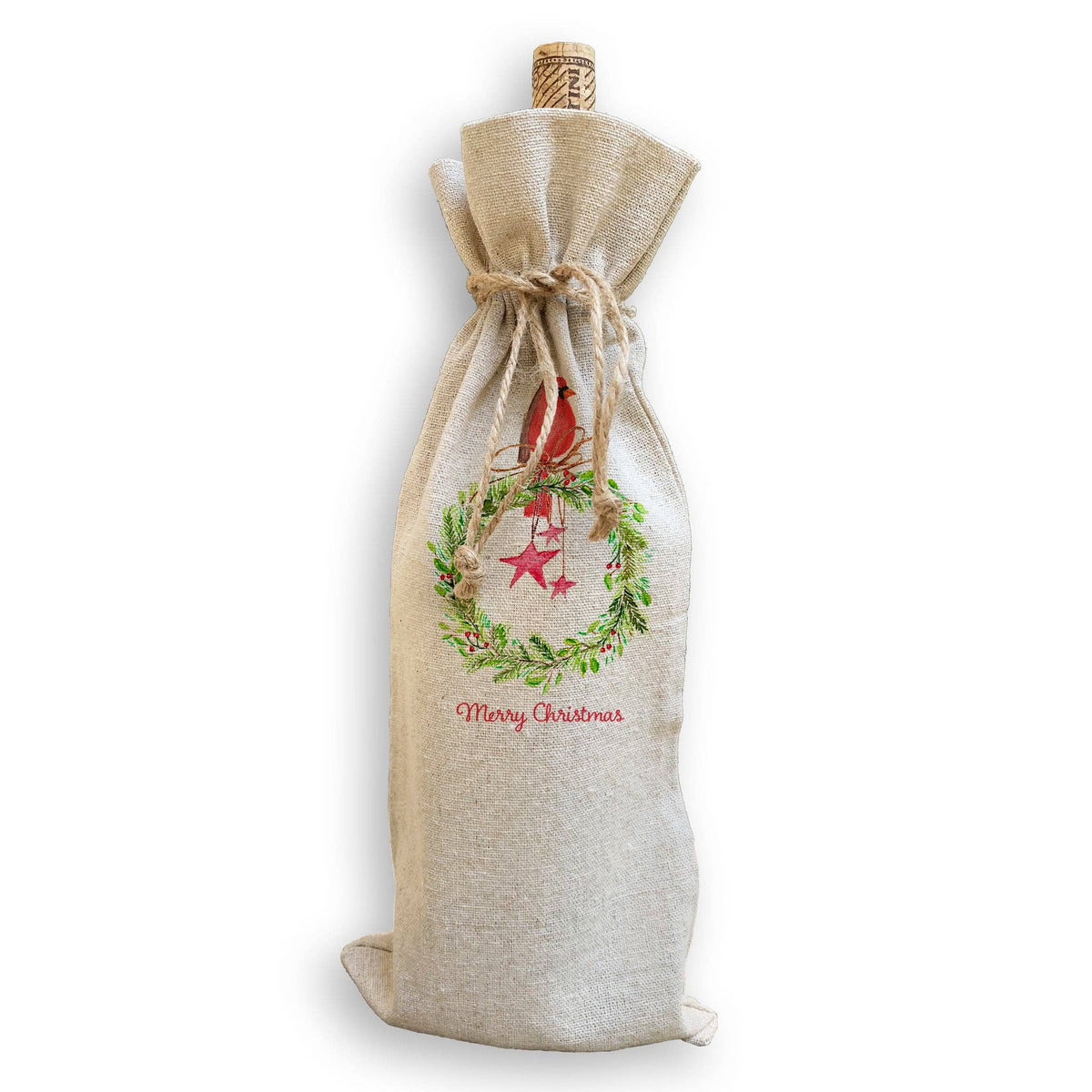 Cardinal Sitting On Wreath with Stars: Dishtowel / -