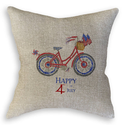 Patriotic Bike with Happy Fourth of July: Dishtowel / -