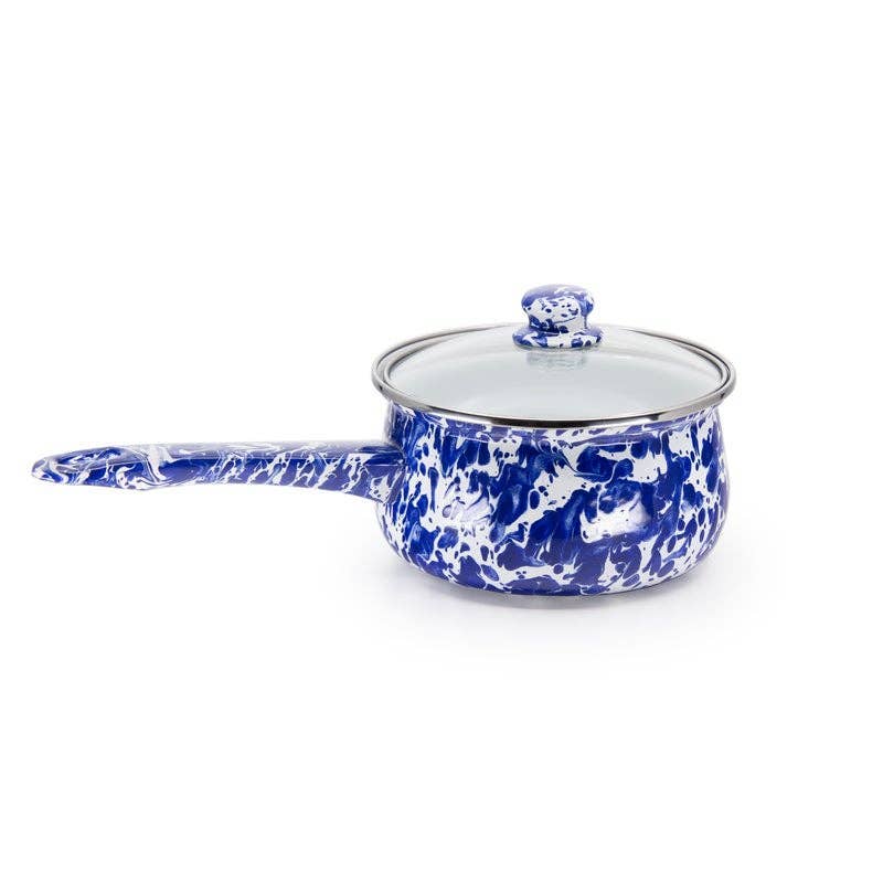 Golden Rabbit Enamelware Swirl Sauce Pan: Cobalt Swirl