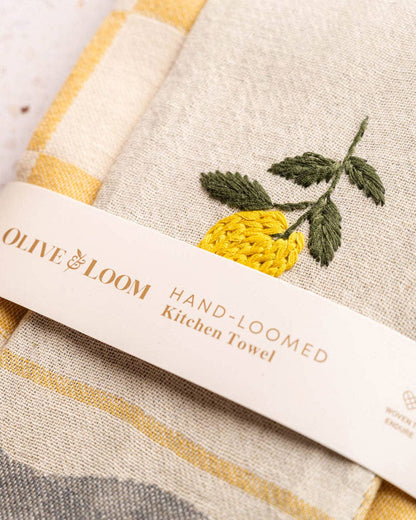 Lemon Hand-Stitched  Tea Towel Set