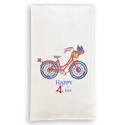 Patriotic Bike with Happy Fourth of July: Dishtowel / -