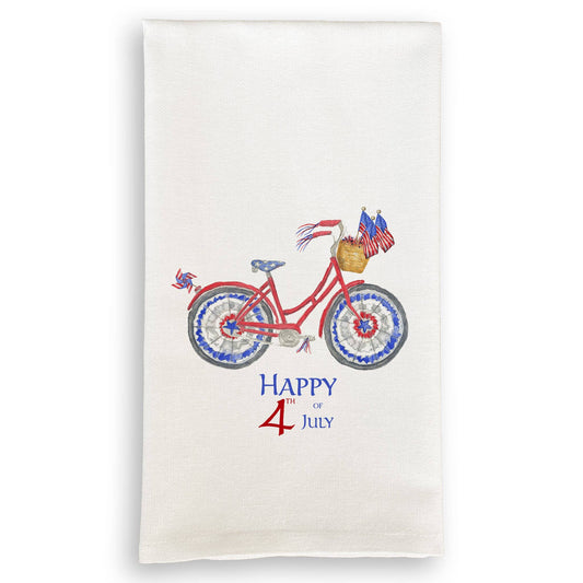 Patriotic Bike with Happy Fourth of July: Dishtowel / -