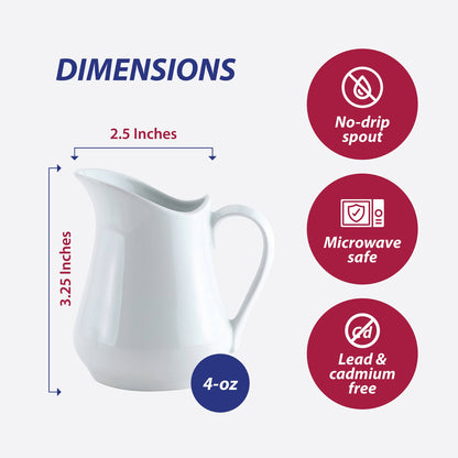 Porcelain Creamer Pitcher, 4, 8, 16 or 32 oz: 16 oz.