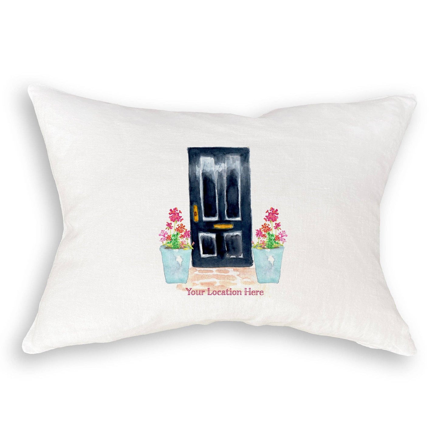 Black Door with Geraniums and Location: Dishtowel / -