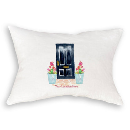 Black Door with Geraniums and Location: Dishtowel / -