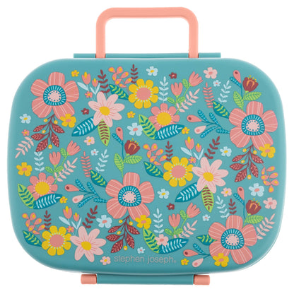 Bento Box with Removable Tray: Turquoise Floral