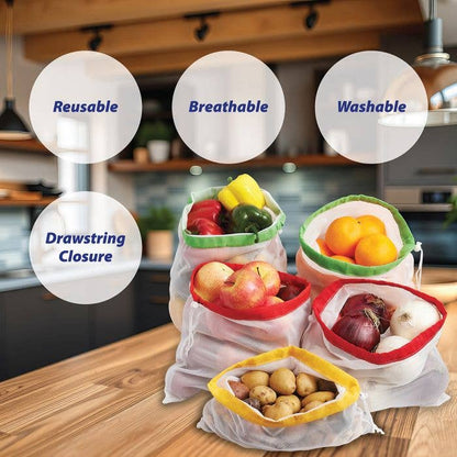 HIC Kitchen Reusable Mesh Produce Bags,  Set Of 5