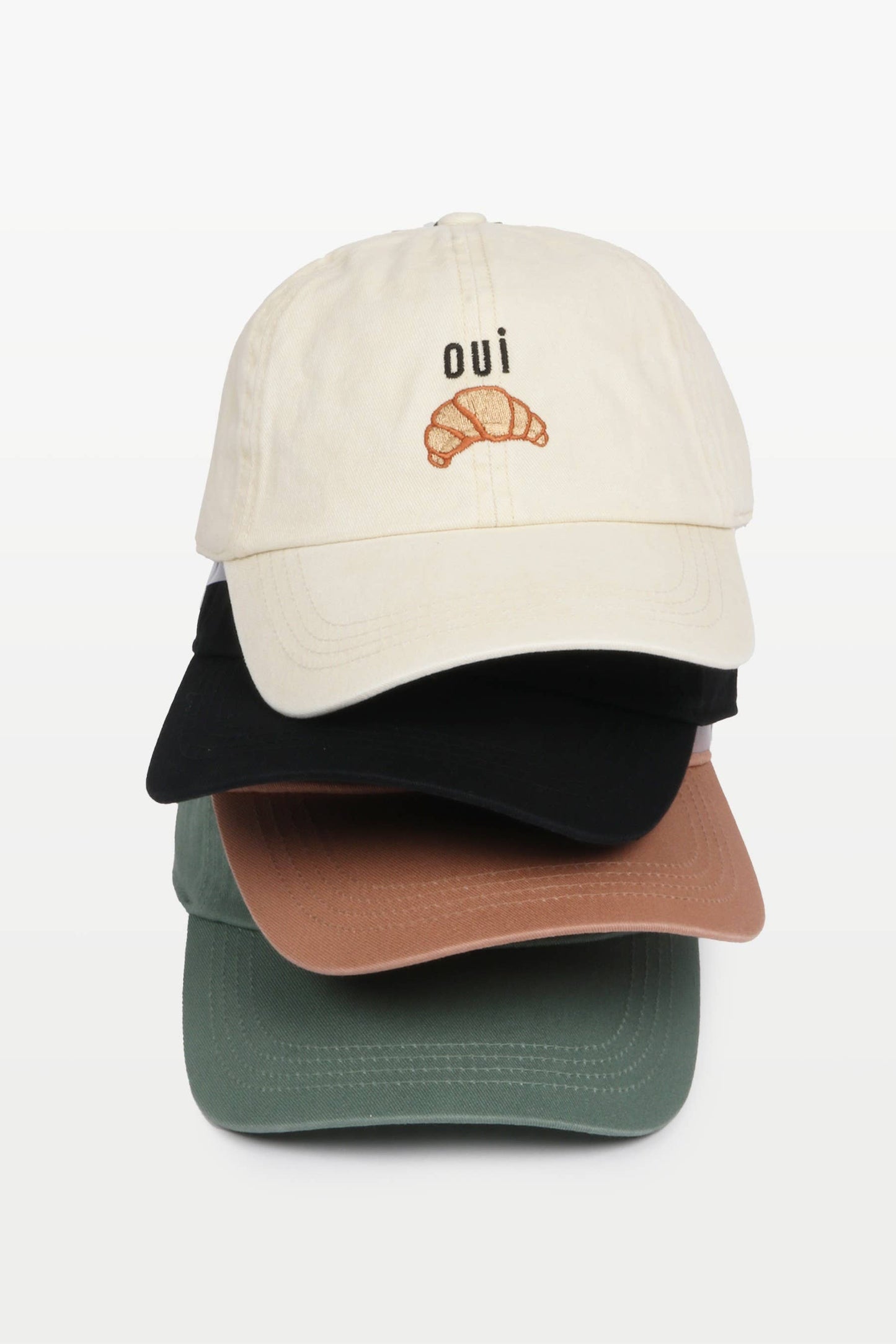 OUI CROISSANT EMBROIDERED BASEBALL CAP: Beige