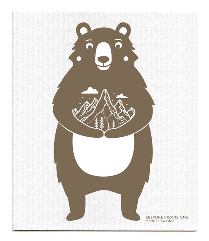 Bear w/ Mountains Swedish Dishcloth - Reusable Sponge Cloths