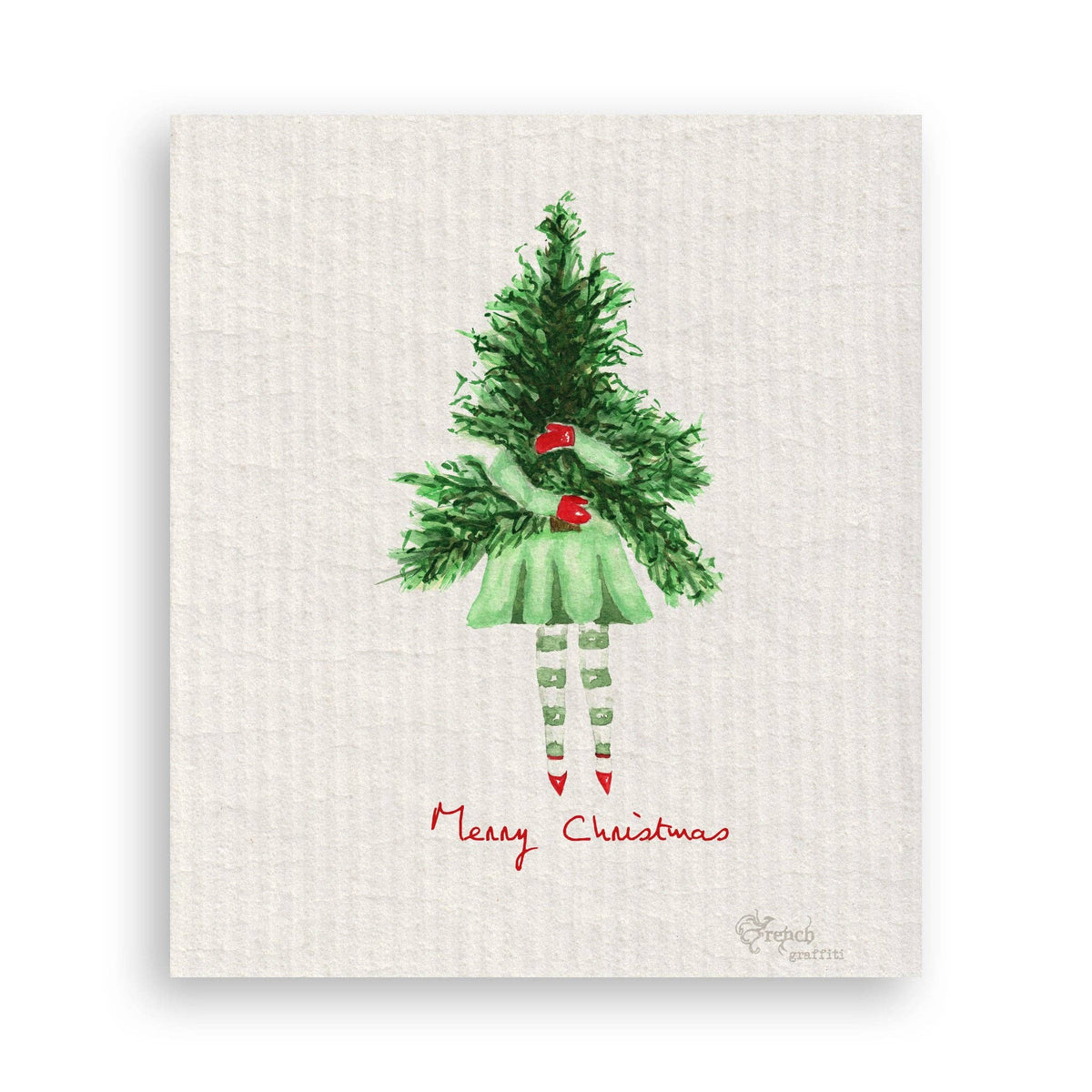 Lady with Christmas Tree: Dishtowel / Keep Words / -