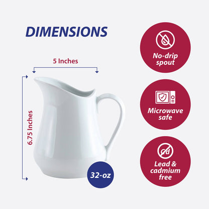 Porcelain Creamer Pitcher, 4, 8, 16 or 32 oz: 16 oz.