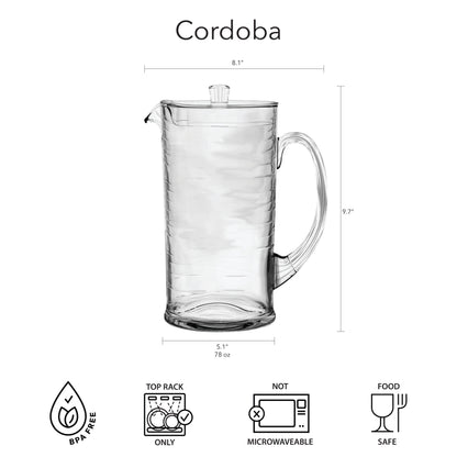 Cordoba Clear Pitcher w/ Lid Shatterproof Premium Plastic: Clear