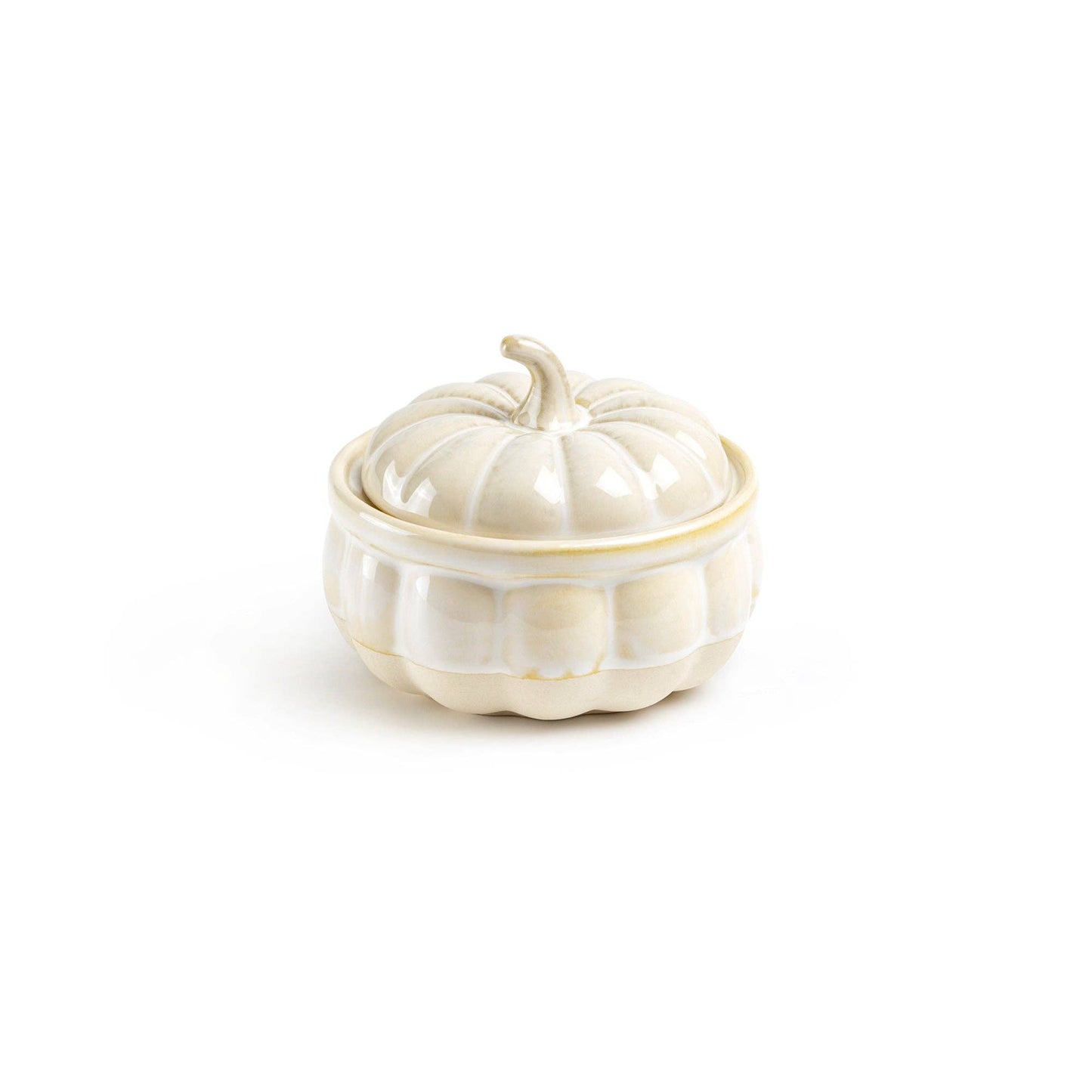 White Pumpkin Figural 4.75" Reactive Glaze Bowl with Lid