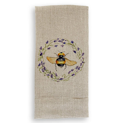 Bee with Lavender Wreath: Dishtowel / -